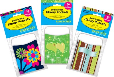 Barker Creek Peaceful Garden Library Pockets, Assorted Designs, 90/Set (4080)
