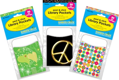 Barker Creek Groovy Library Pockets, Assorted Designs, 90/Set (4081)