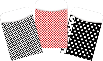 Barker Creek Red & Black Classic Library Pockets, Assorted Designs, 90/Set (4083)
