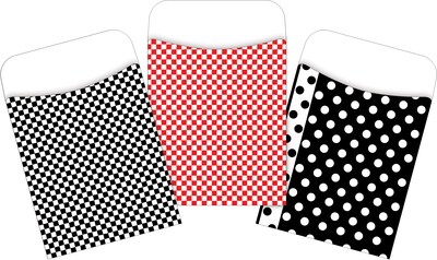 Barker Creek Red & Black Classic Library Pockets, Assorted Designs, 90/Set (4083)