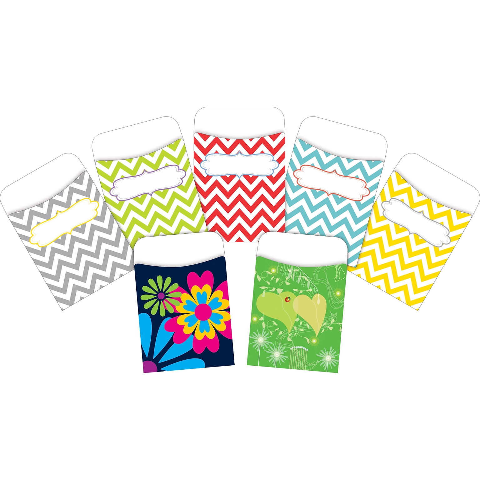 Barker Creek Chevron & Flora Library Pockets, Assorted Designs, 90/Set (4084)