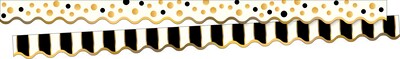 Barker Creek Double-Sided Scalloped Border Set, 36" x 2.25", Black & Gold, 3 designs, 39/Set (4047)