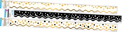 Barker Creek Double-Sided Scalloped Border Set, 36" x 2.25", Black & Gold, 3 designs, 39/Set (4047)