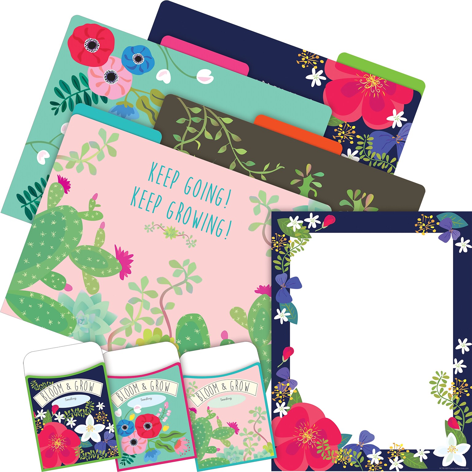 Barker Creek Petals & Prickles File Folders, Paper and Library Pockets, 1/3-Cut Tab, Letter Size, Multicolor, 92/Set (4090)
