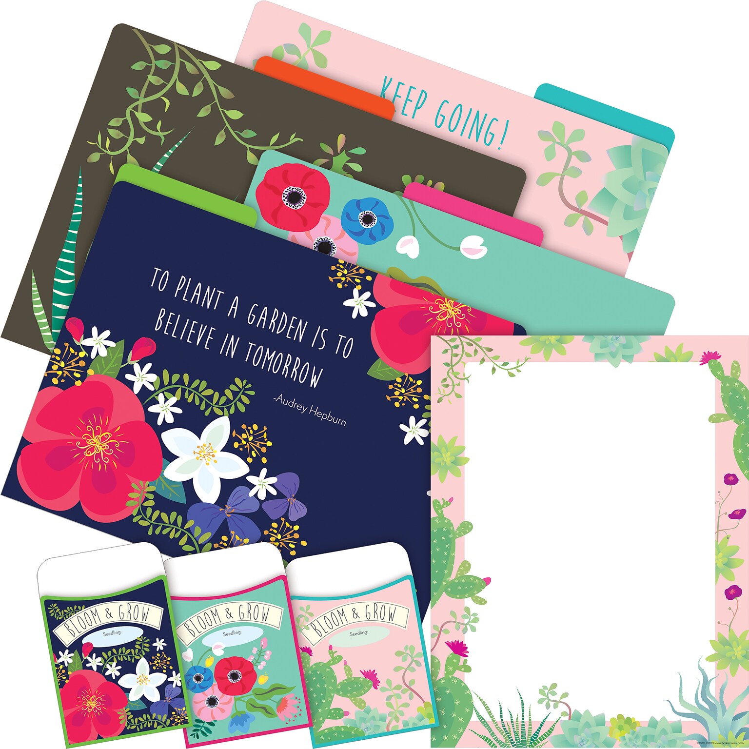 Barker Creek Petals & Prickles File Folders, Paper and Library Pockets, 1/3-Cut Tab, Letter Size, Multicolor, 92/Set (4091)