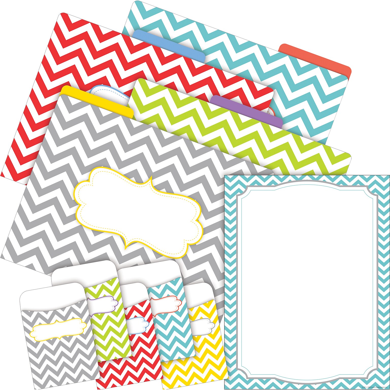 Barker Creek Chevron File Folders, Computer Paper and Library Pockets, 1/3-Cut Tab, Letter Size, Multicolor, 92/Set (4092)