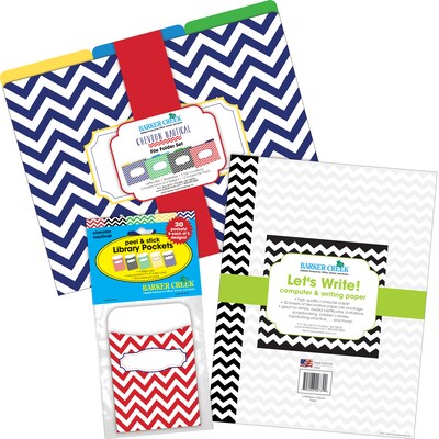 Barker Creek Chevron File Folders, Computer Paper and Library Pockets, 1/3-Cut Tab, Letter Size, Multicolor, 92/Set (4093)