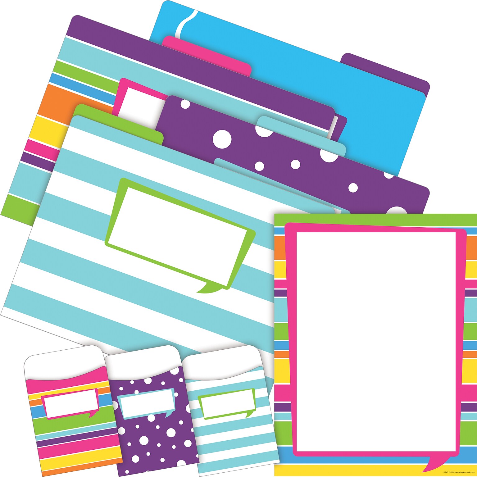Barker Creek Happy File Folders, Computer Paper and Library Pockets, 1/3-Cut Tab, Letter Size, Multicolor, 92/Set (4094)