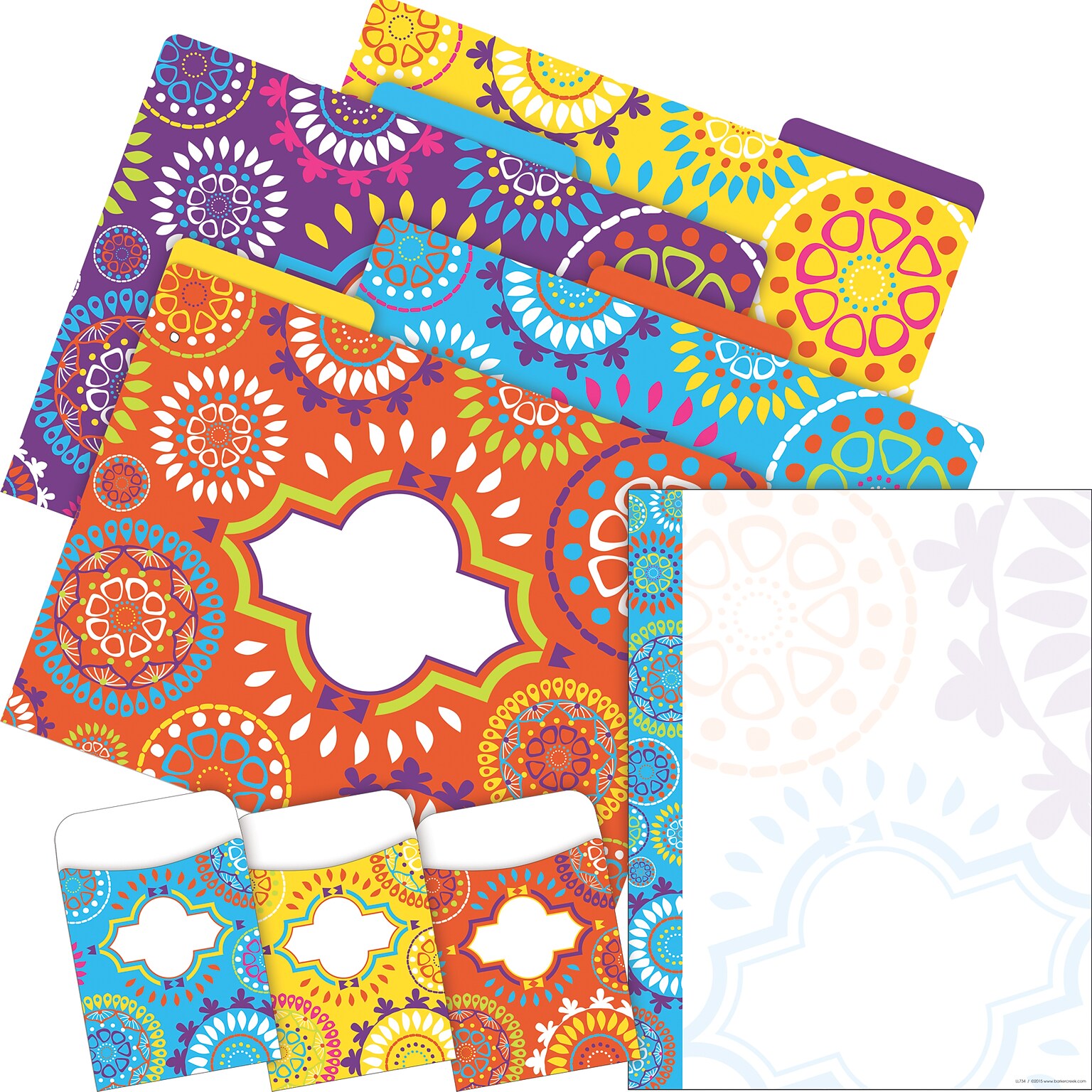 Barker Creek Moroccan File Folders, Computer Paper and Library Pockets, 1/3-Cut Tab, Letter Size, Multicolor, 92/Set(4095)