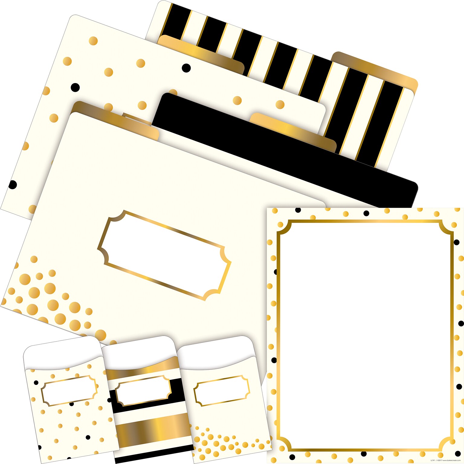 Barker Creek Gold File Folders, Computer Paper and Library Pockets, 1/3-Cut Tab, Letter Size, Multicolor, 92/Set (4096)