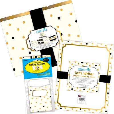 Barker Creek Gold File Folders, Computer Paper and Library Pockets, 1/3-Cut Tab, Letter Size, Multicolor, 92/Set (4096)