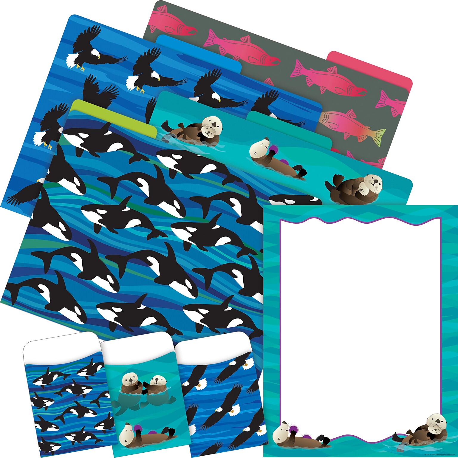 Barker Creek Sea & Sky File Folders, Computer Paper and Library Pockets, 1/3-Cut Tab, Letter Size, Multicolor, 92/Set (4099)