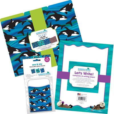 Barker Creek Sea & Sky File Folders, Computer Paper and Library Pockets, 1/3-Cut Tab, Letter Size, Multicolor, 92/Set (4099)