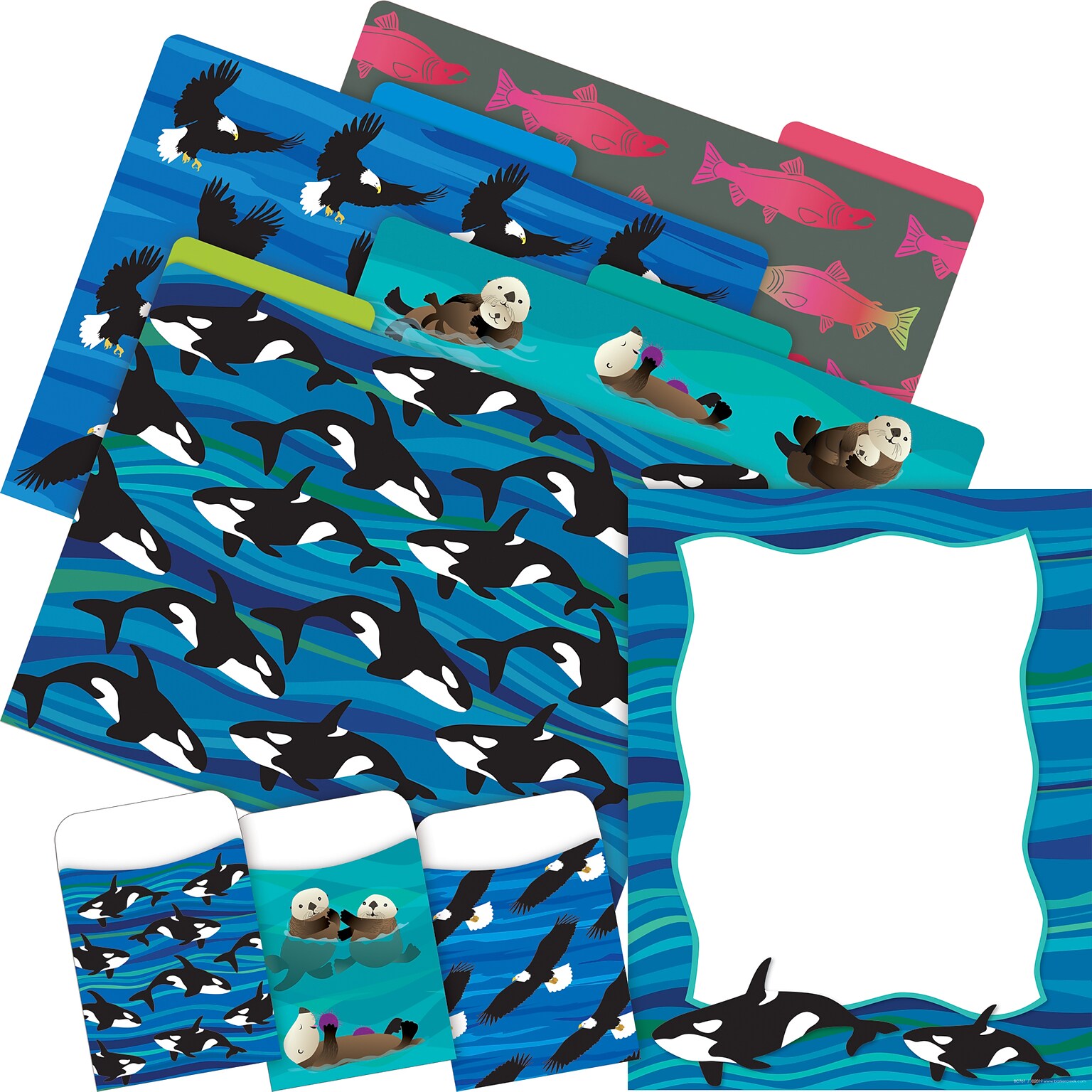 Barker Creek Sea & Sky File Folders, Computer Paper and Library Pockets, 1/3-Cut Tab, Letter Size, Multicolor, 92/Set (4101)