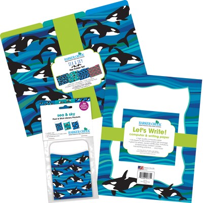 Barker Creek Sea & Sky File Folders, Computer Paper and Library Pockets, 1/3-Cut Tab, Letter Size, Multicolor, 92/Set (4101)