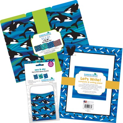 Barker Creek Sea & Sky File Folders, Computer Paper and Library Pockets, 1/3-Cut Tab, Letter Size, Multicolor, 92/Set (4102)