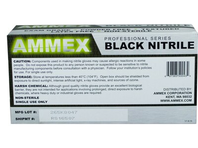 Ammex Professional Series Powder Free Nitrile Exam Gloves, Latex Free, Medium, Black, 100/Box, 10/Ca