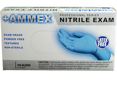 Ammex Professional Series Powder Free Nitrile Exam Gloves, Latex Free, X-Large, Blue, 100/Box, 10/Ca