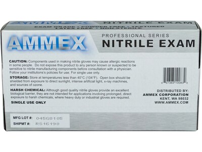 Ammex Professional Series Powder Free Nitrile Exam Gloves, Latex Free, Medium, Blue, 100/Box, 10/Car