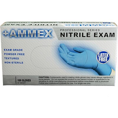 Ammex Professional Series Powder Free Nitrile Exam Gloves, Latex-Free, Large, 100/Box, 10/Carton (APFN46100-CC)
