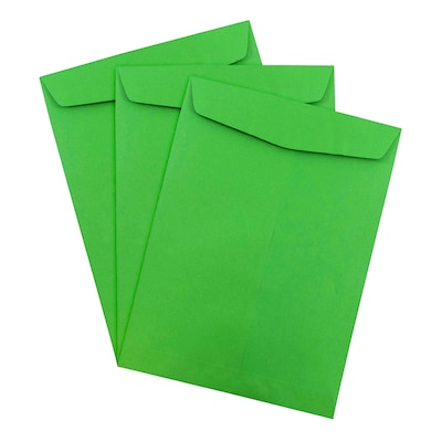 JAM Paper 9" x 12" Open End Catalog Colored Envelopes, Green Recycled, 10/Pack (80402B)