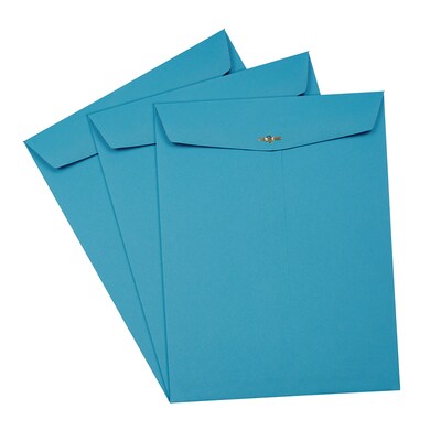 JAM Paper® 10 x 13 Open End Catalog Colored Envelopes with Clasp Closure, Blue Recycled, 10/Pack (87493B)