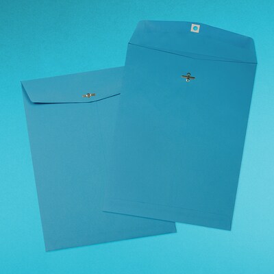 JAM Paper® 10 x 13 Open End Catalog Colored Envelopes with Clasp Closure, Blue Recycled, 100/Pack (87493)