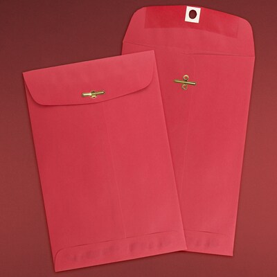 JAM Paper 6 x 9 Open End Catalog Colored Envelopes with Clasp Closure, Red Recycled, 25/Pack (87881a)