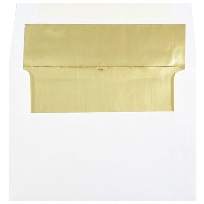 JAM Paper A7 Foil Lined Invitation Envelopes, 5.25 x 7.25, White with Gold Foil, 25/Pack (3243663)