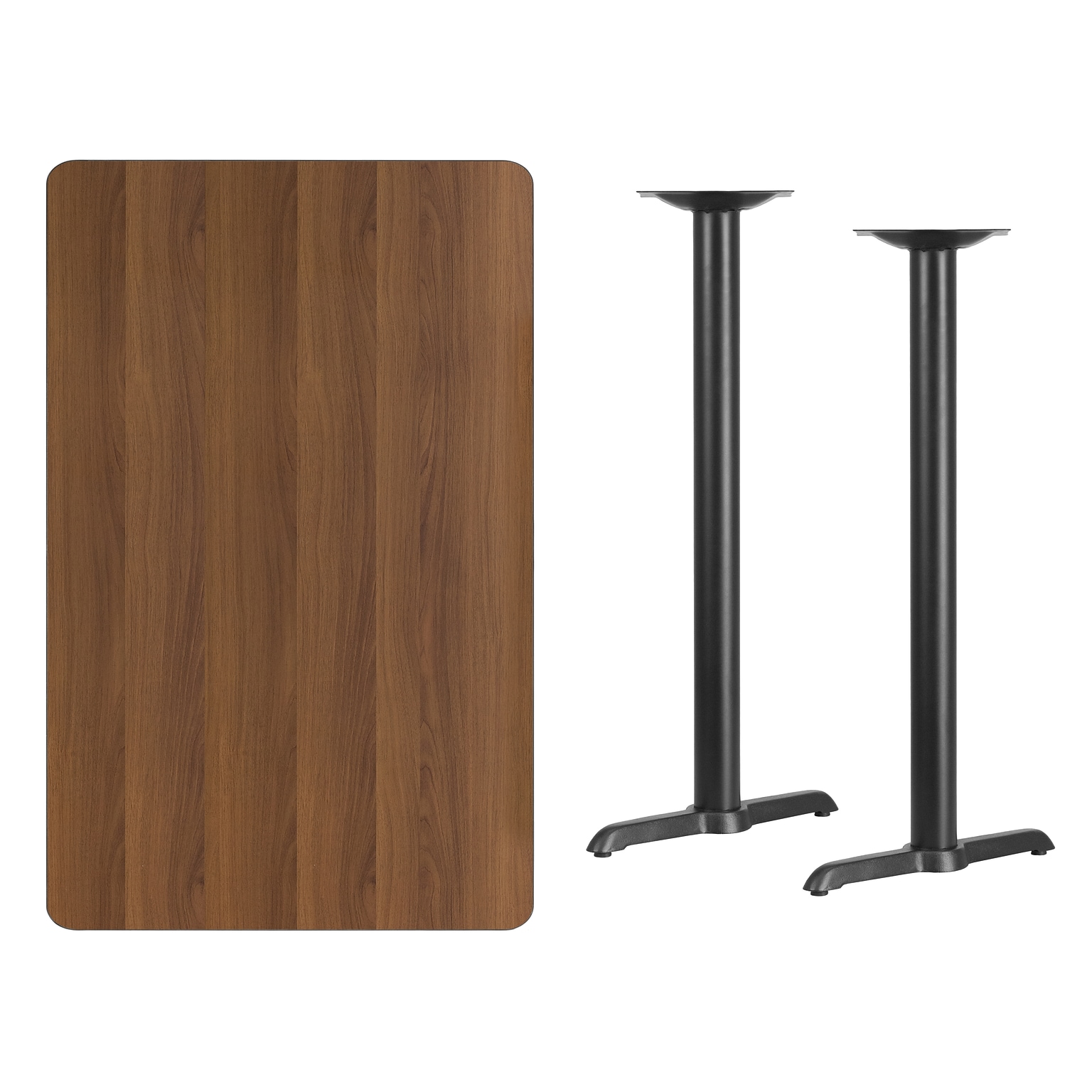 Flash Furniture 30x48 Rectangular Laminate Table Top, Walnut w/5x22 Bar-Height Table Bases