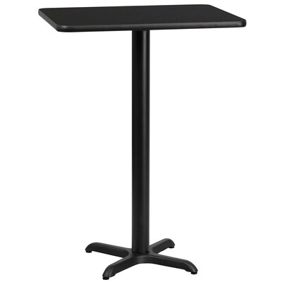 Flash Furniture 24x30 Laminate Rectangular Table Top, Black w/22x22 Bar Height Table Base (X