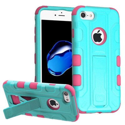 Insten Hard Dual Layer Rubberized Silicone Cover Case w/stand/Holster For Apple iPhone 7 - Teal/Pink
