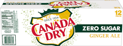 Canada Dry Zero Sugar Ginger Ale Soda, 12 oz., 24/Carton (00078000148169)