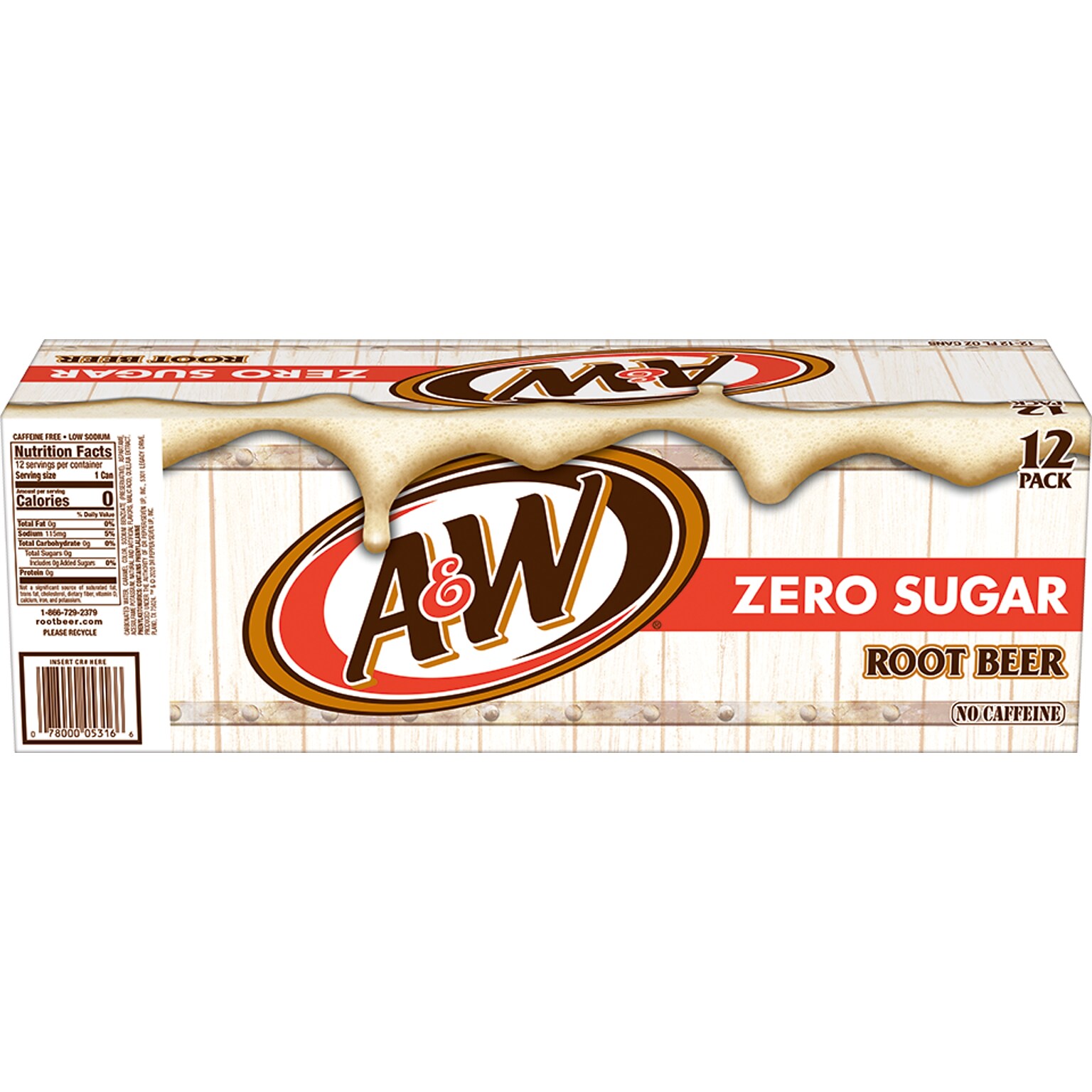 A&W Zero Sugar Root Beer Soda, 12 oz., 24/Carton (10000853)