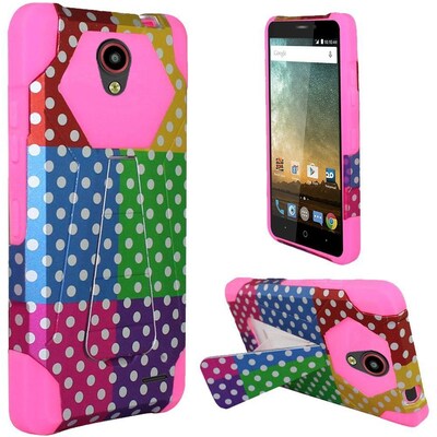 Insten Polka Dots Hard Hybrid Plastic Silicone Case w/stand For ZTE Prestige - Colorful/Hot Pink