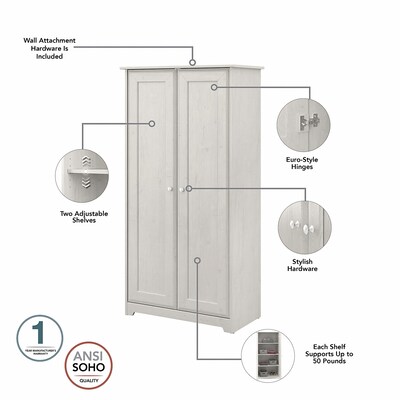 Bush Furniture Cabot 61.14" Storage Cabinet with 4 Shelves, Linen White Oak (WC31197-03)