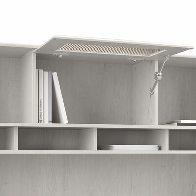 Bush Furniture Cabot 59" L-Shaped Computer Desk with Hutch, Linen White Oak (CAB001LW)