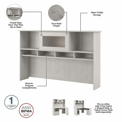 Bush Furniture Cabot 60" L-Shaped Desk with Hutch and Small Storage Cabinet, Linen White Oak (CAB016LW)