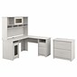 Bush Furniture Cabot 60" L-Shaped Desk with Hutch and Lateral File Cabinet, Linen White Oak (CAB005LW)