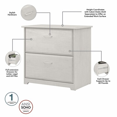 Bush Furniture Cabot 60" L-Shaped Desk with Hutch and Lateral File Cabinet, Linen White Oak (CAB005LW)