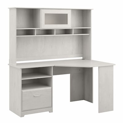 Bush Furniture Cabot 60 Corner Desk with Hutch, Linen White Oak (CAB008LW)