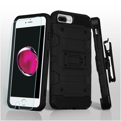 Insten Hard Hybrid TPU Cover Case w/Holster/Installed For Apple iPhone 7 Plus/ 8 Plus / 6 Plus / 6s Plus, Black