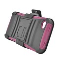 Insten Advanced Armor Dual Layer Hybrid Stand PC/Silicone Holster Case Cover for Apple iPhone 4 / 4S - Black/Hot Pink