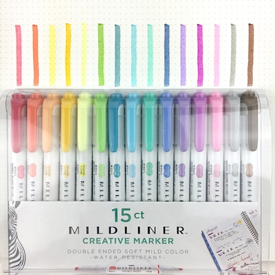 Zebra Mildliner Twin Tip Highlighters, Bullet/Chisel Tip, Assorted, 15/Pack (78115)