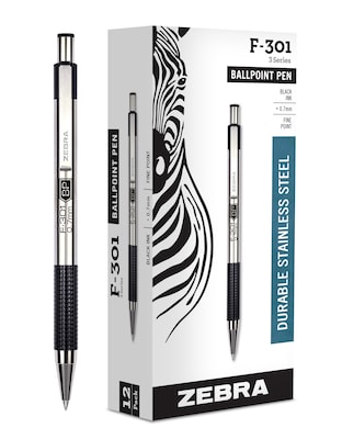Zebra F-301 Retractable Ballpoint Pen, Fine Point, Black Ink, Dozen (ZEB27110)