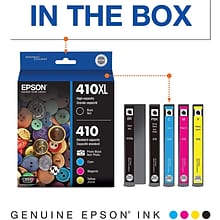 Epson T410XL/T410 Black High Yield and Cyan/Magenta/Yellow/Photo Black Standard Yield Ink Cartridge,