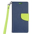 Insten Folio Leather Fabric Case Lanyard w/stand/card holder For LG K3 LS450 - Dark Blue/Green