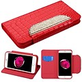 Insten Folio Leather Crocodile Skin Cover Case w/stand/card slot/Diamond For Apple iPhone 7 Plus/ 8 Plus, Red