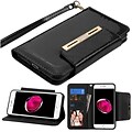 Insten Folio Leather Fabric Cover Case Lanyard w/stand/card slot/Photo Display/Diamond For Apple iPhone 7 Plus/ 8 Plus, Black