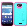 Insten Hard Hybrid Rubber Coated Silicone Cover Case with Stand/Diamond For Kyocera Hydro Wave - Teal/Hot Pink